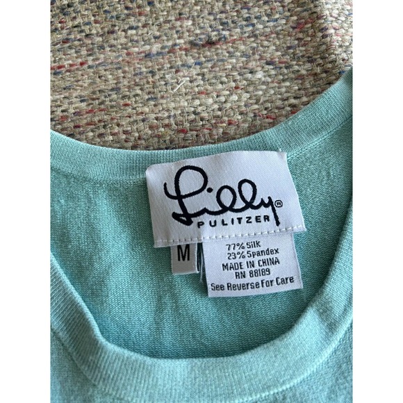 Lilly Pulitzer Silk and spandex turquoise blue tank size Medium - Picture 6 of 7